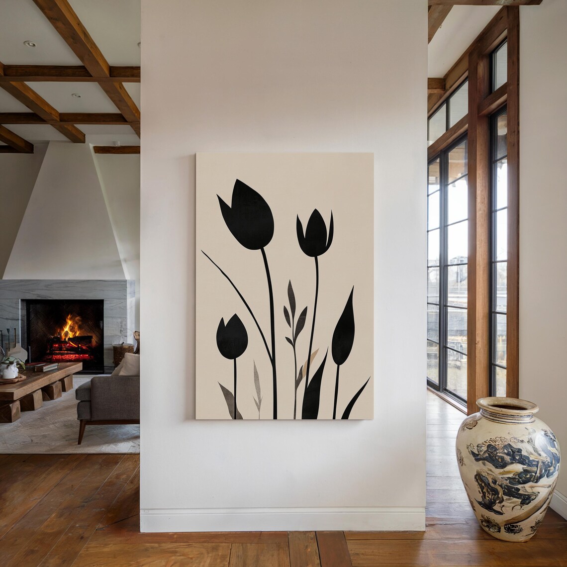 Minimalist Black Tulip Silhouette, Floral Decor - Image 2
