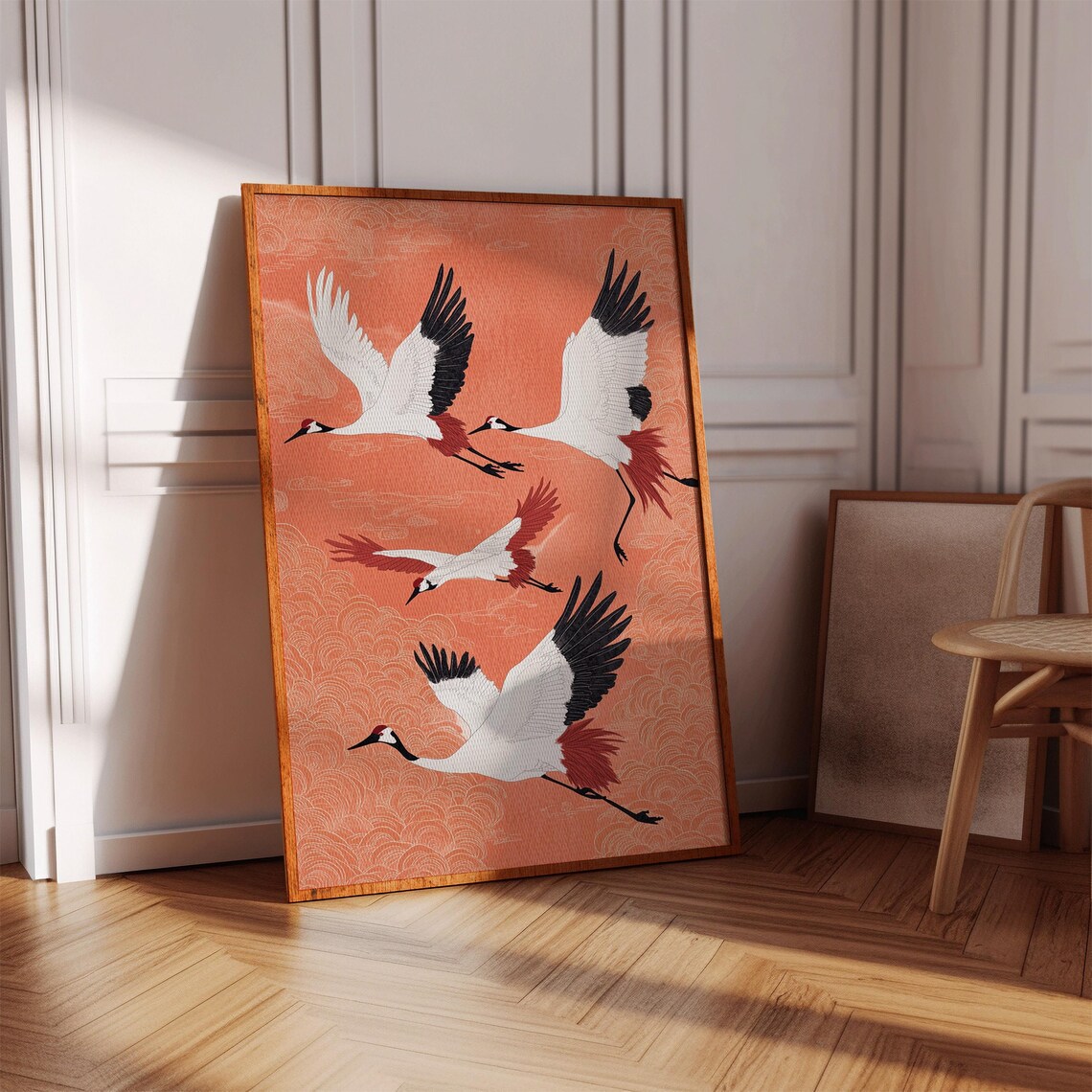Japanese Crane Flight Art Print, Zen Bird Decor - Image 3