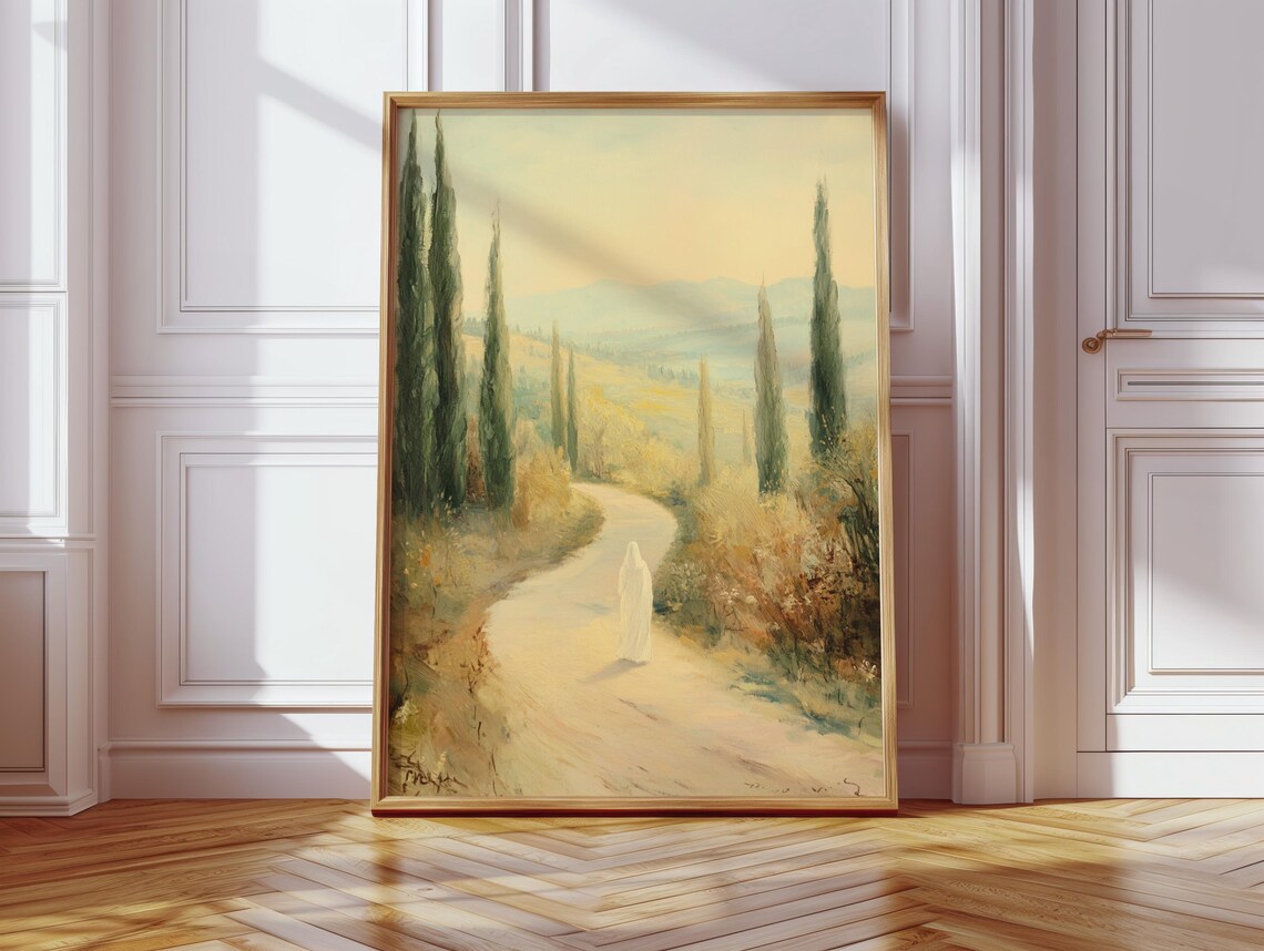 Jesus Walking Country Path, Spiritual Landscape Art Print - Image 3