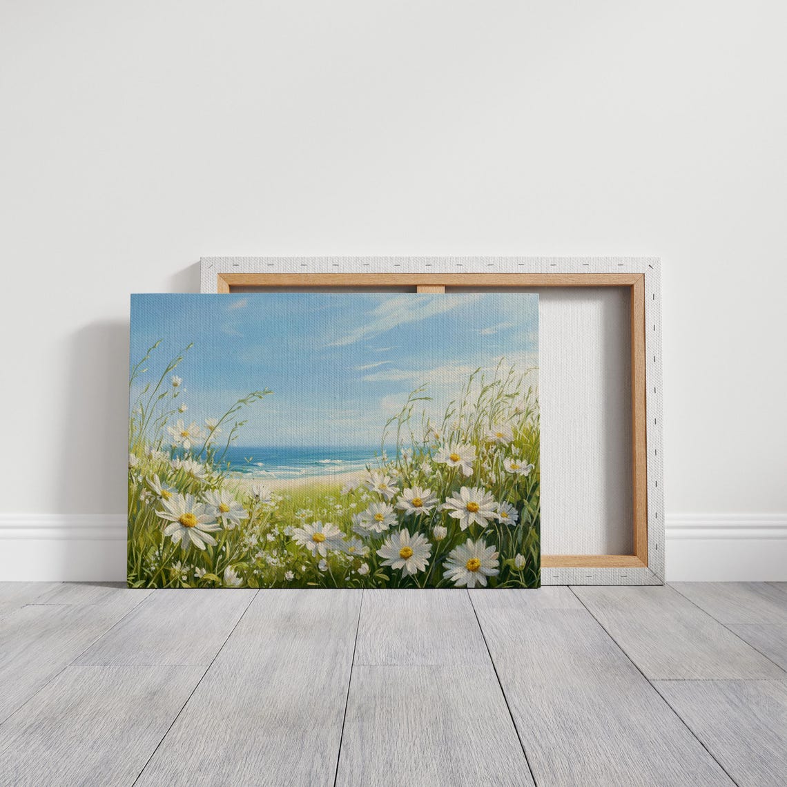 Coastal Daisy Meadow Ocean Blue Sky Serene Floral Landscape Poster - Image 5