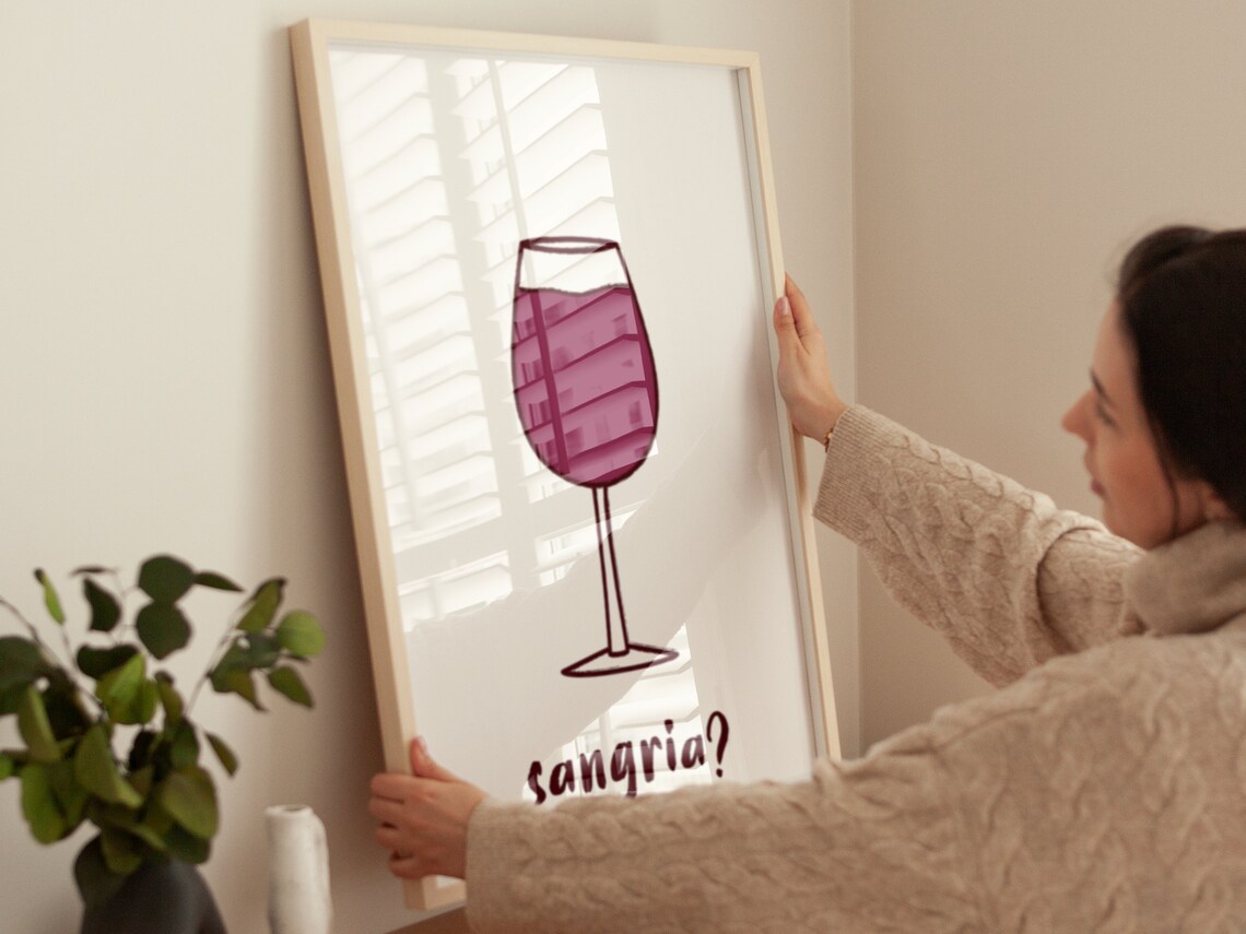 Sangria Red Wine Glass Single Word Chic Minimalist Dining Art Poster - Image 3