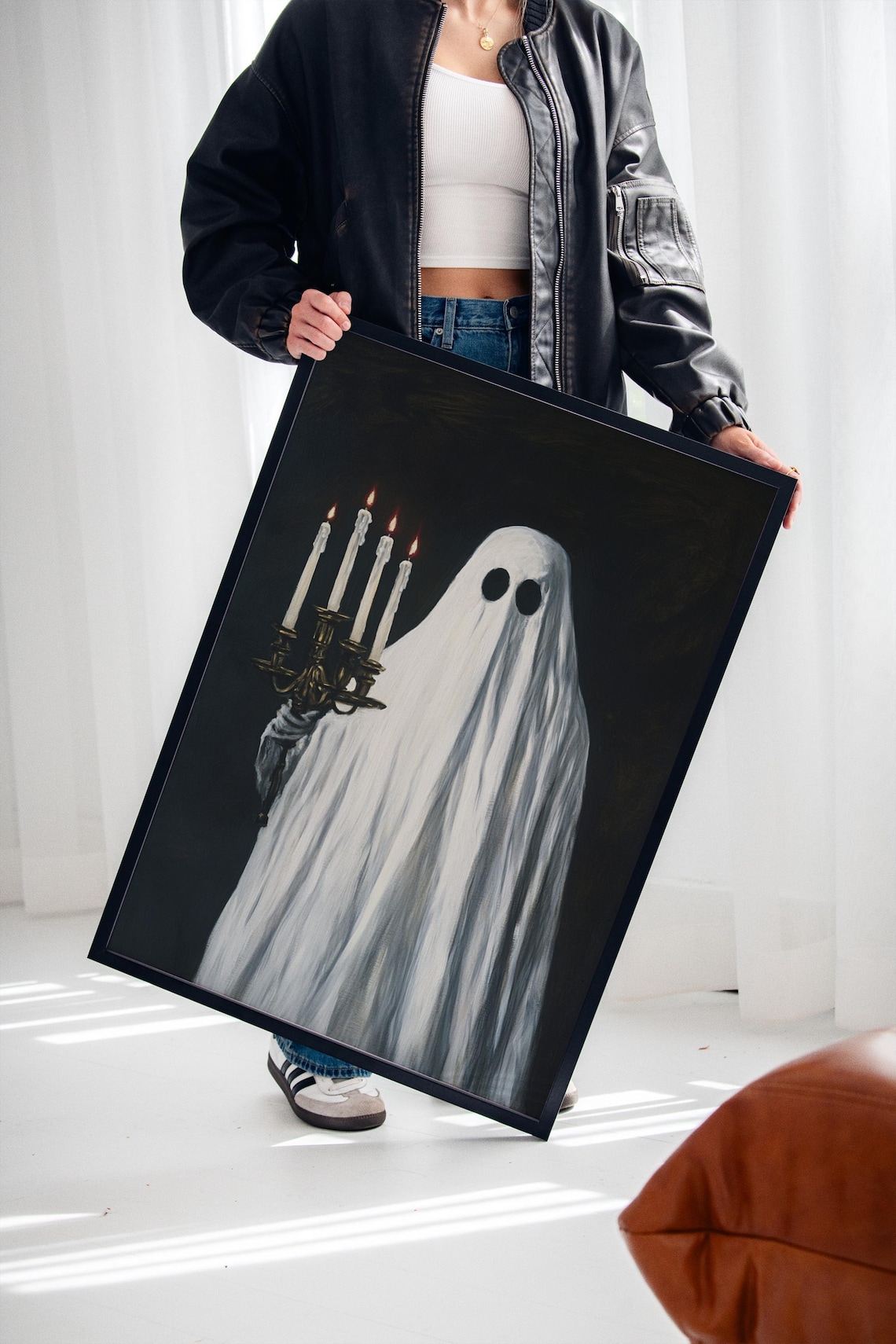 Elegant Ghost Holding Lit Candelabra Dark Academia Gothic Poster - Image 2