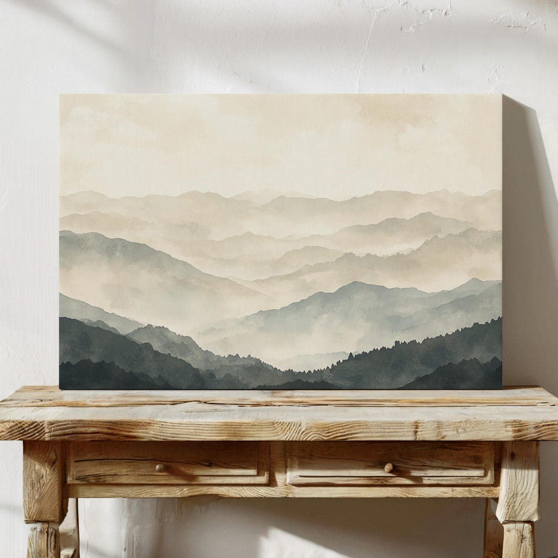 Misty Mountain Landscape Wall Art Neutral Watercolor Print For Home Decor - Image 5