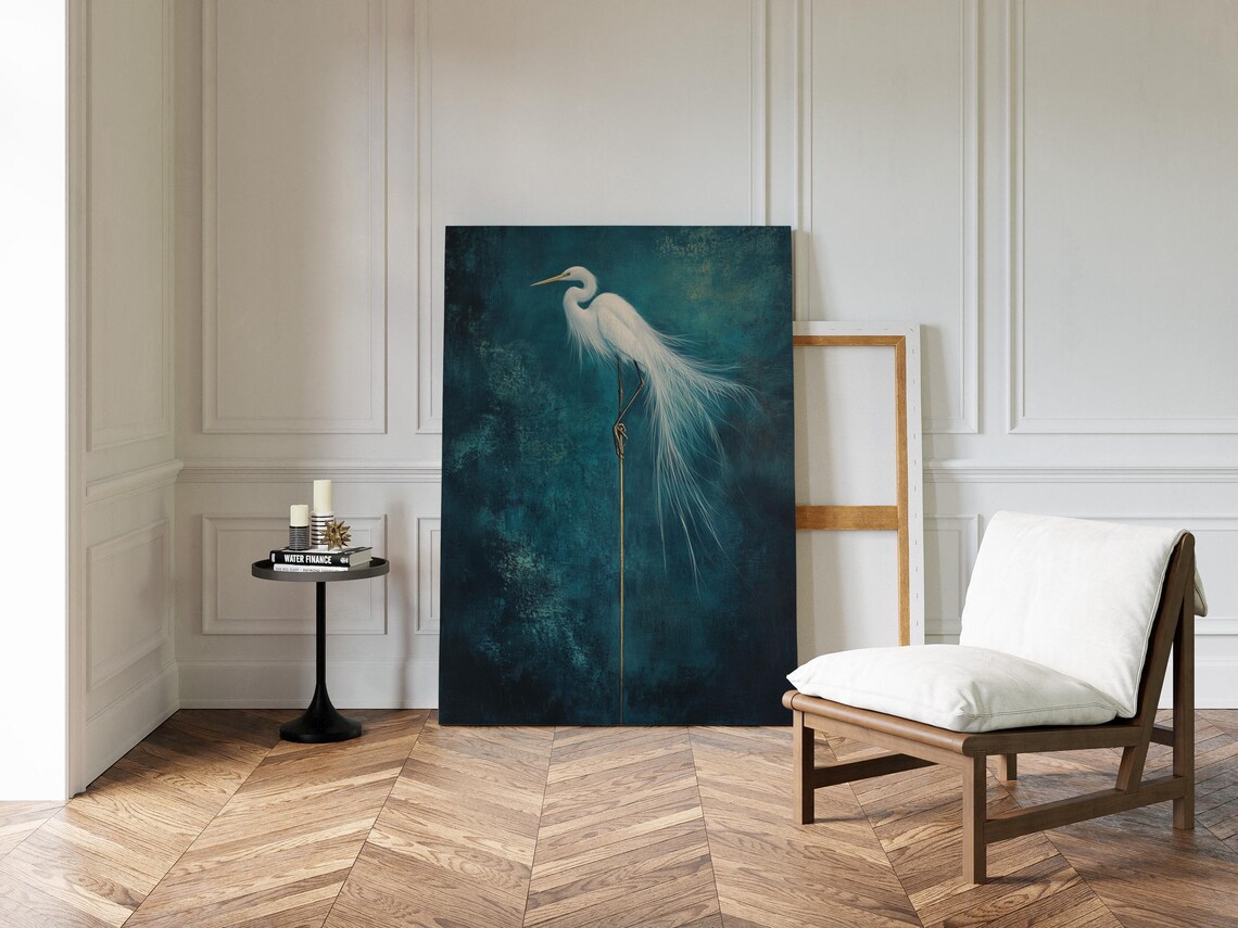 Elegant White Egret, Minimalist Wildlife Art Print - Image 5