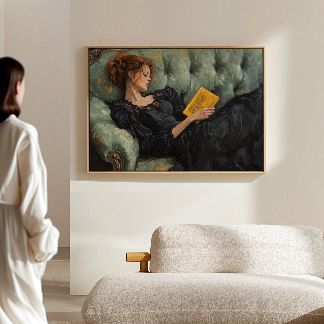 Woman Reading Black Dress Green Sofa Victorian Oil Painting Art Poster - Image 4