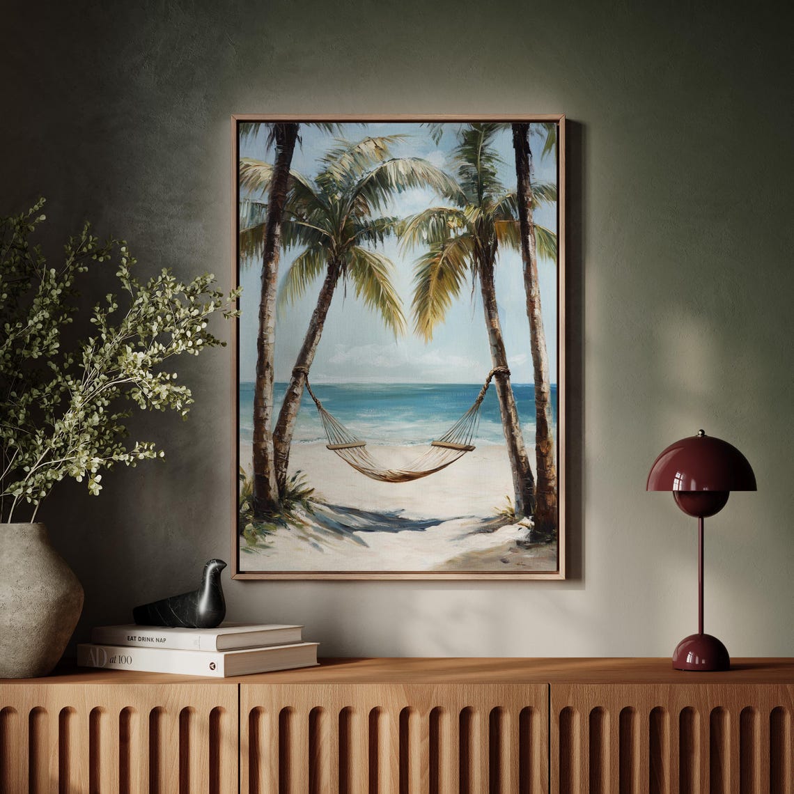 Beach Hammock Between Tall Palms Turquoise Ocean Escape Poster - Image 5