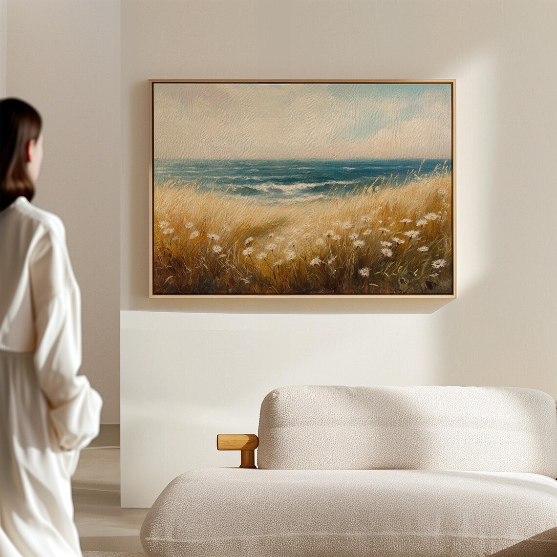 Golden Beach Grasses And White Daisies Windy Ocean Shore Art Poster - Image 2