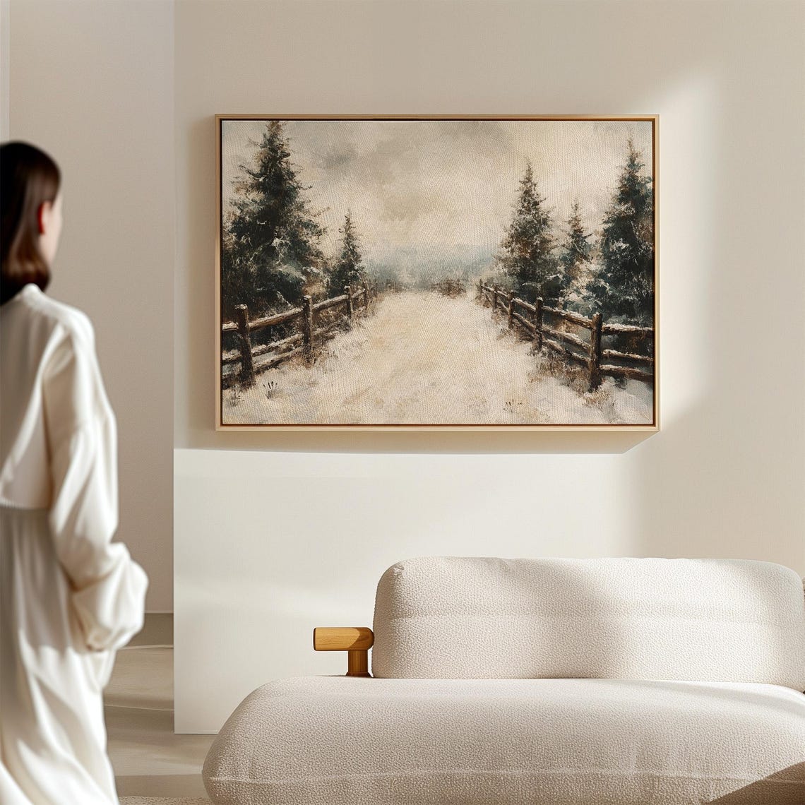 Winter Pathway Through Snowy Pines Rustic Landscape Wall Art Print For Cozy Seasonal Home Decor - Image 2