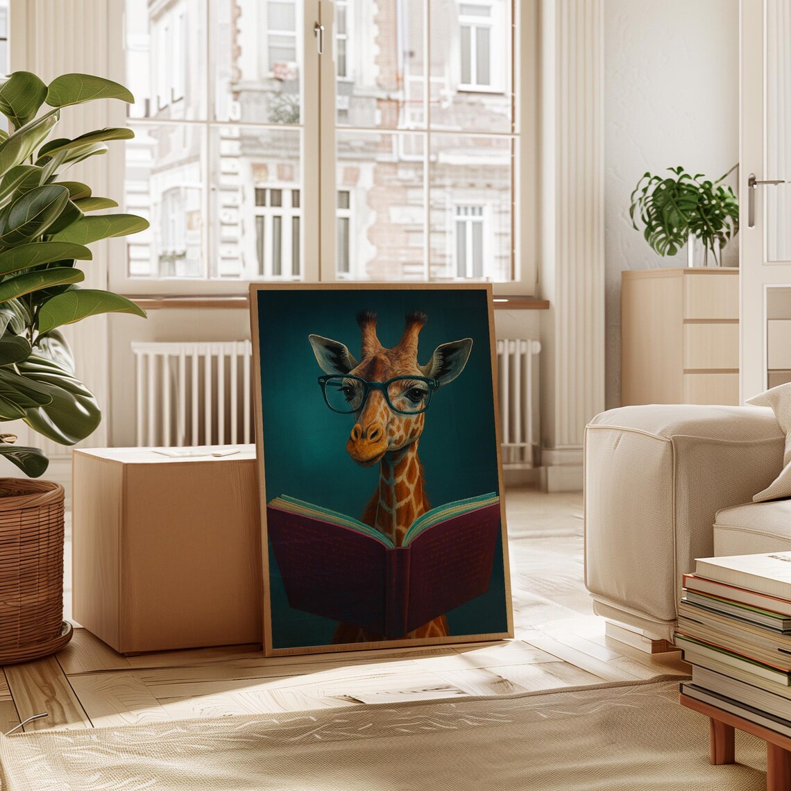 Funny Giraffe Reading Art Print, Book Lover Decor - Image 5