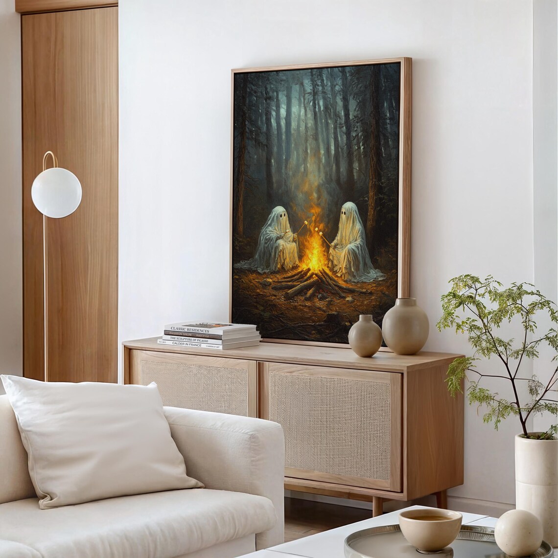 Cute Ghosts Campfire Night Forest Cozy Spooky Halloween Wall Art Poster - Image 2