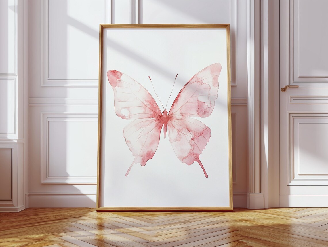 Soft Pink Butterfly Watercolor Art Print - Image 4