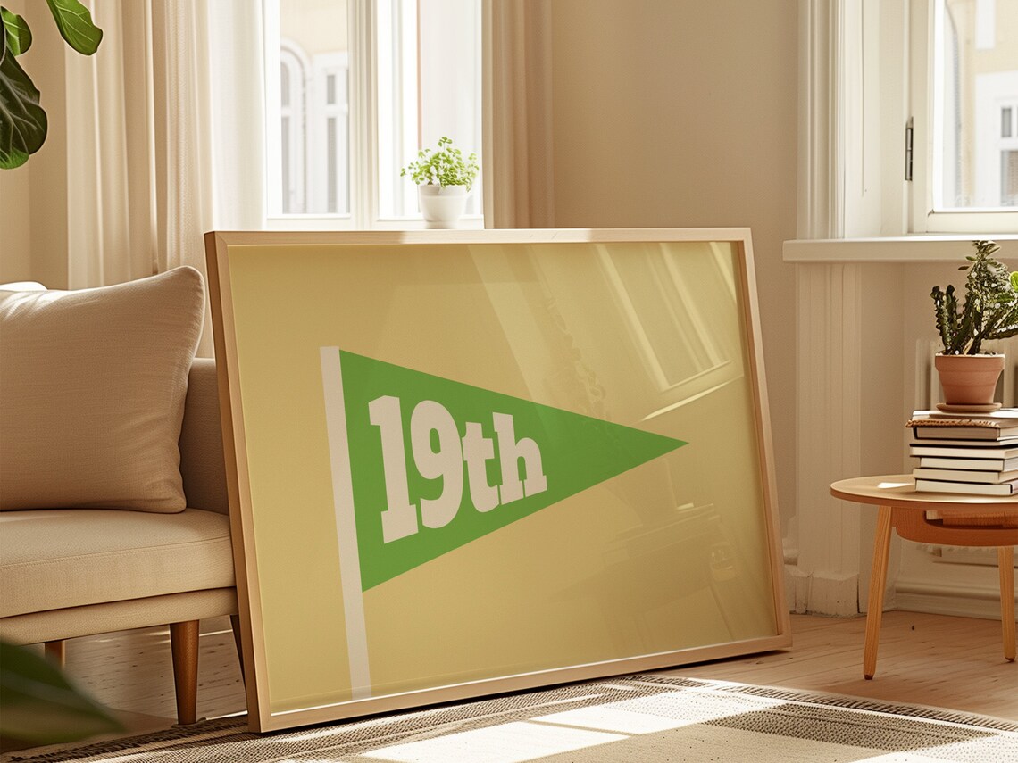 19th Hole Golf Pennant Flag Retro Green Cream Vintage Clubhouse Poster