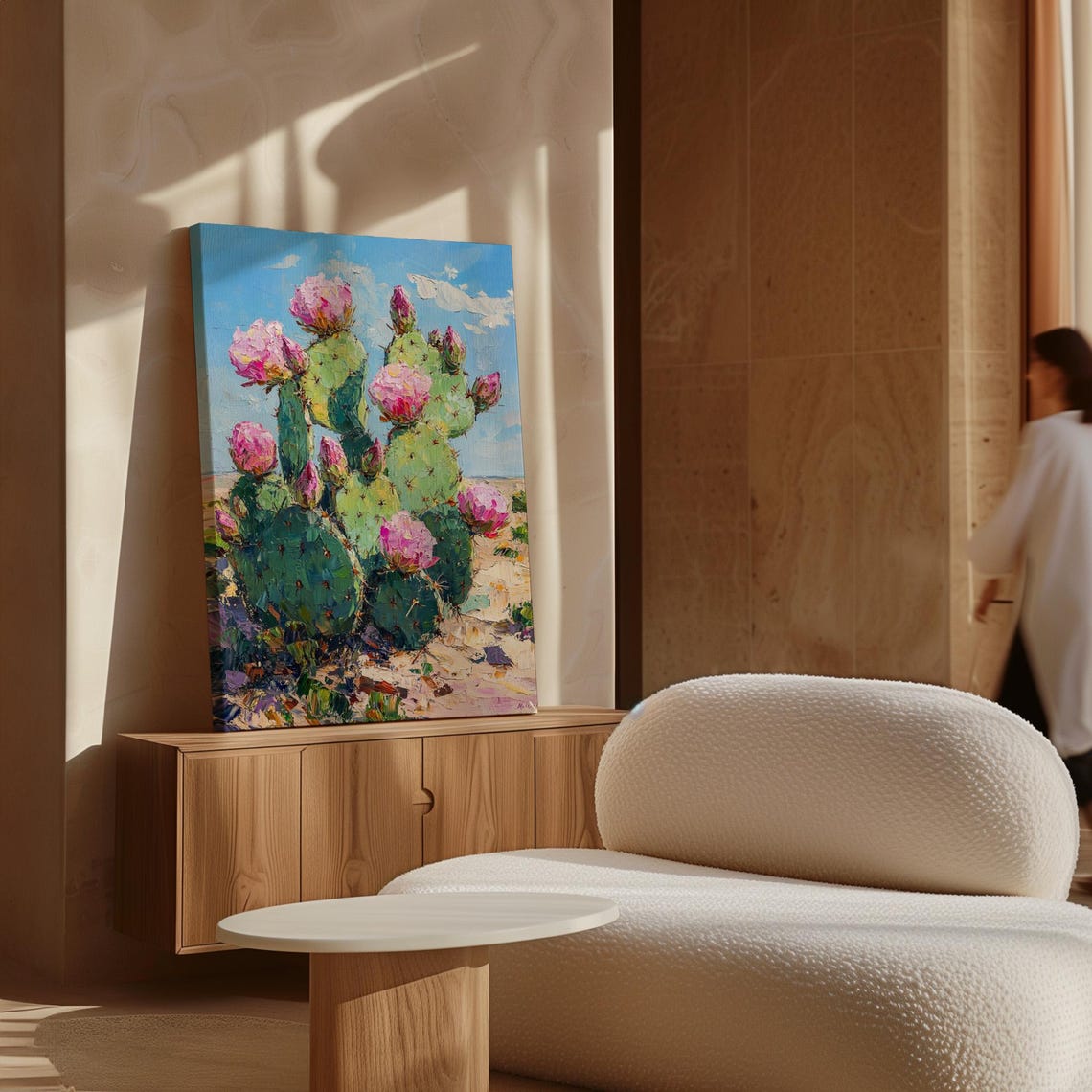 Blooming Prickly Pear Cactus Pink Flowers Blue Sky Desert Print - Image 5