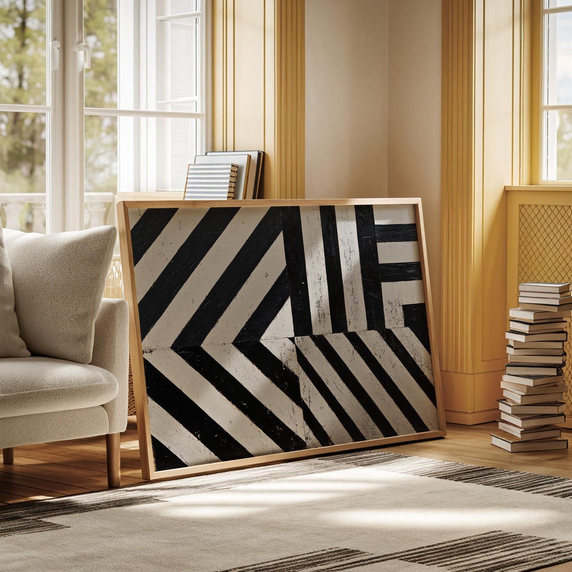 Bold Black And White Abstract Geometric Art With Striking Chevron And Stripe Patterns - Image 5