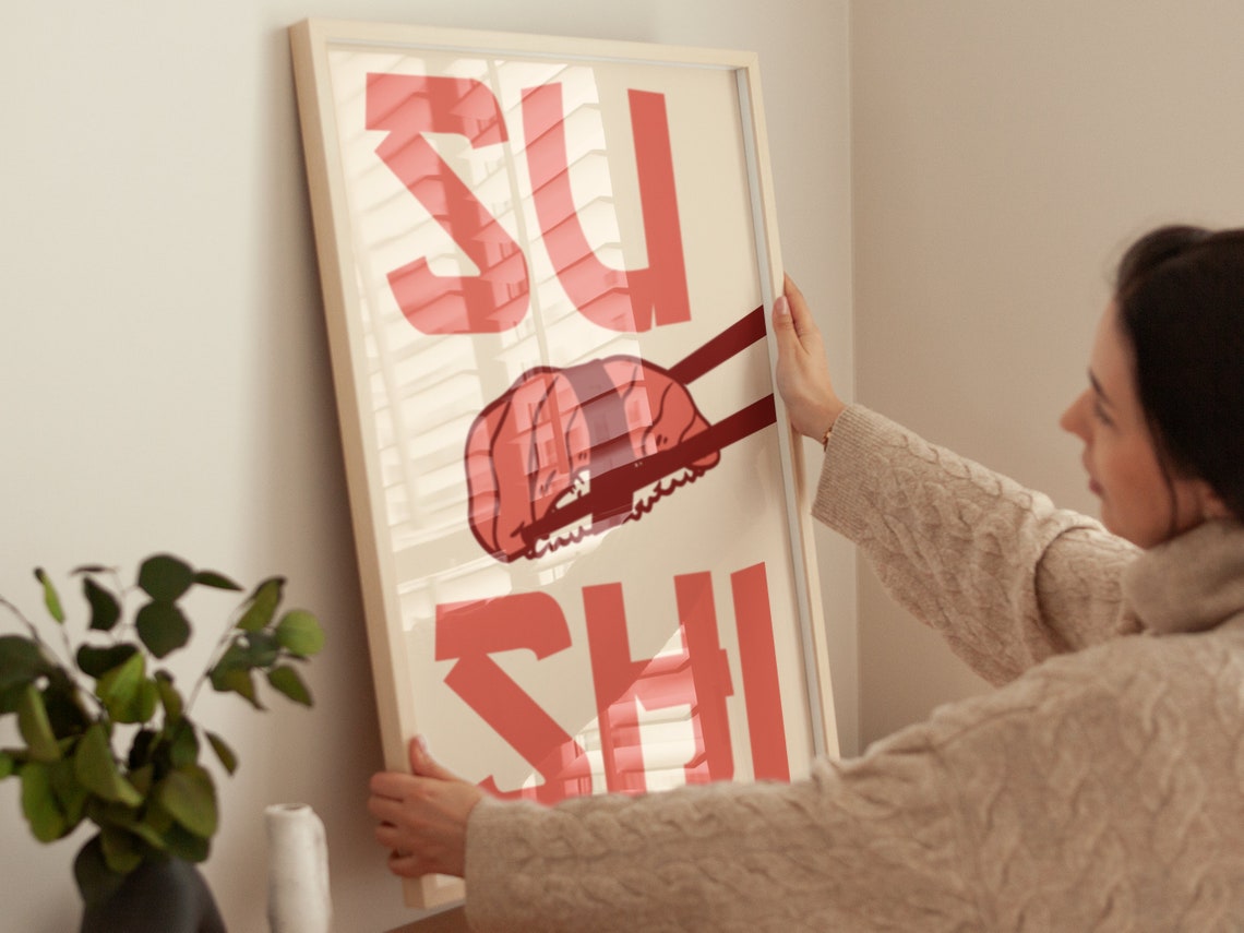 Retro Sushi Typography Poster Salmon Nigiri Kitchen Wall Art Print - Image 2