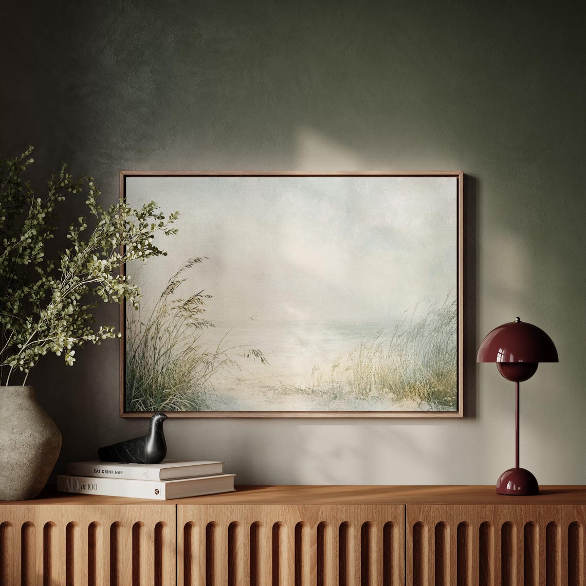 Sea Oats Framing Hazy Pastel Seascape Tranquil Coastal Nature Poster - Image 4