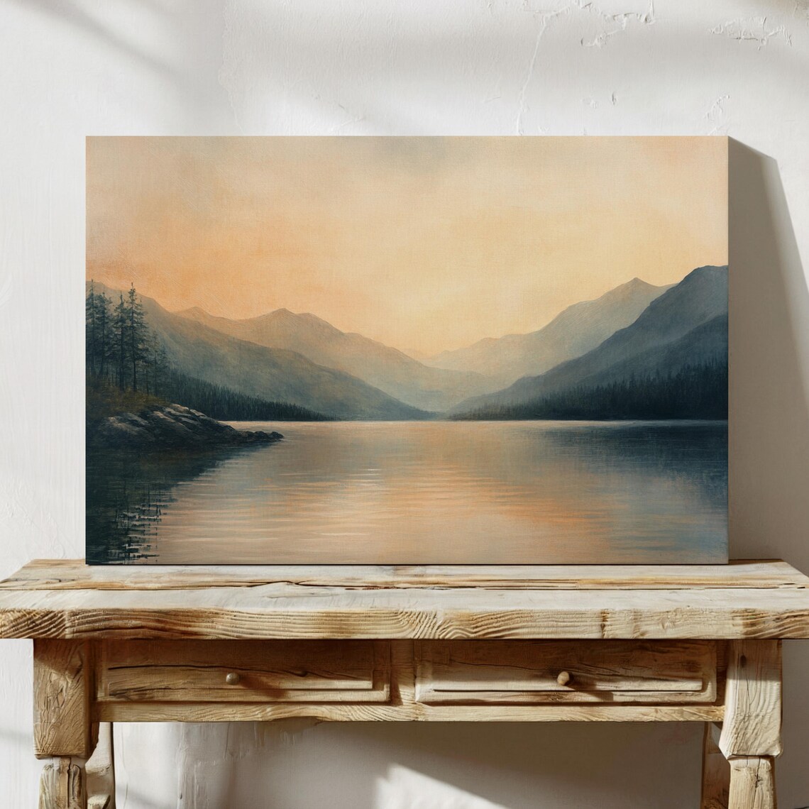 Sunset Mountain Lake, Minimal Nature Landscape - Image 3