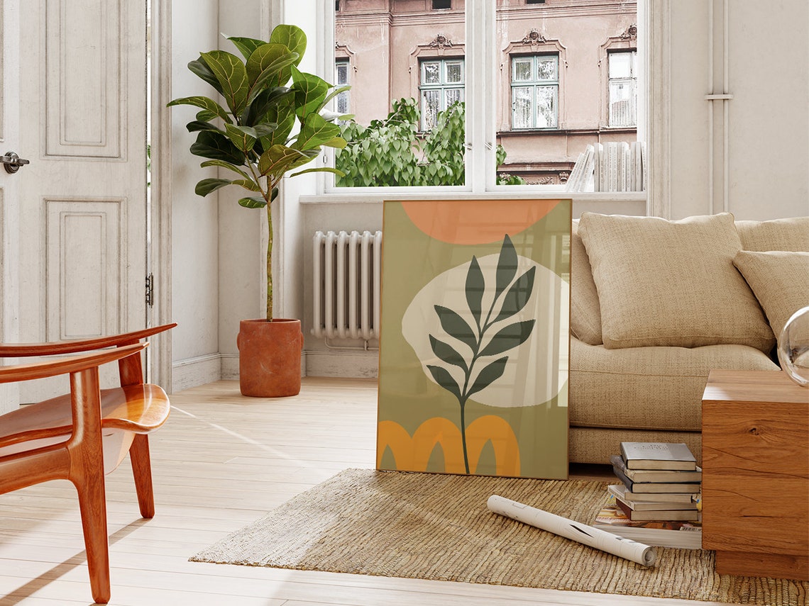 Sage Olive Terracotta Botanical Leaf Abstract Modern Wall Poster