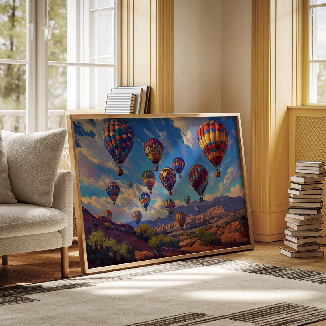 Colorful Hot Air Balloons Over Desert Canyon Vibrant Sky Wall Art Poster - Image 3