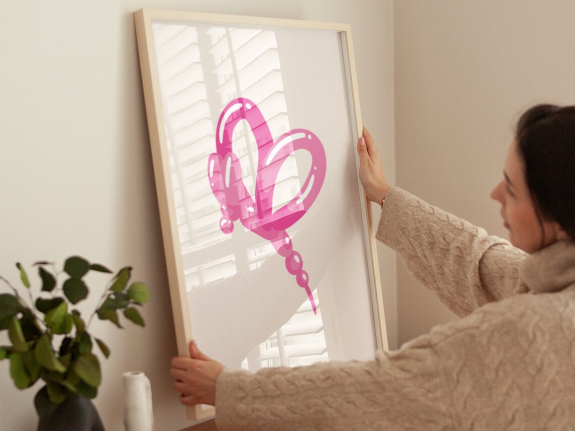 Pink Balloon Butterfly Minimalist Trendy Boho Kids Room Poster - Image 4