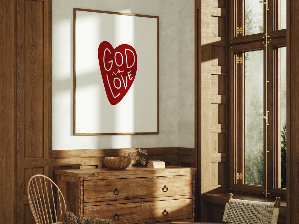 God Is Love Red Heart Hand Lettered White Christian Faith Poster - Image 4