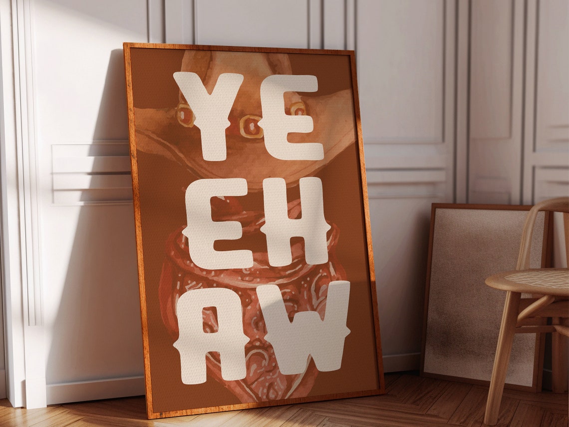 Yeehaw Cowboy Hat Watercolor Rust Brown Western Typography Poster - Image 2