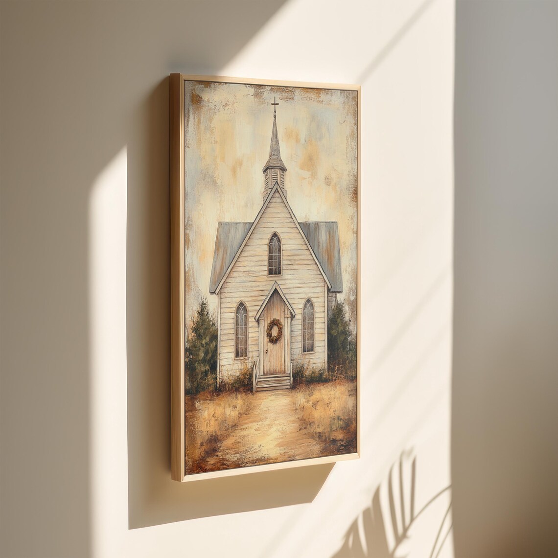 Vintage Country Church Painting, Rustic Chapel Art Print - Image 3