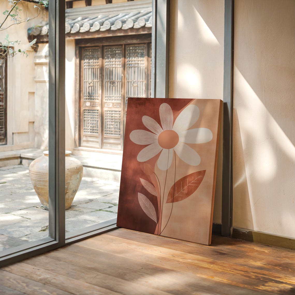 Terracotta Daisy Minimalist Modern Earthy Floral Botanical Wall Poster - Image 3