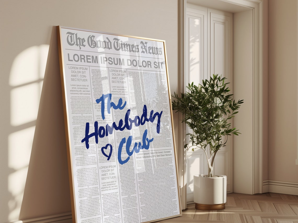The Homebody Club Blue Script Newspaper Print Cozy Home Wall Poster - Image 2