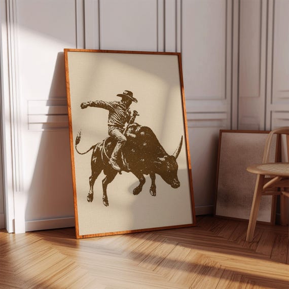 Rustic Bull Rider Western Cowboy Rodeo Poster