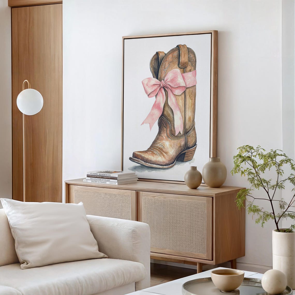 Rustic Watercolor Cowboy Boot With Pink Bow Western Inspired Artwork For Country Home Decor And Charming Gift Ideas - Image 4