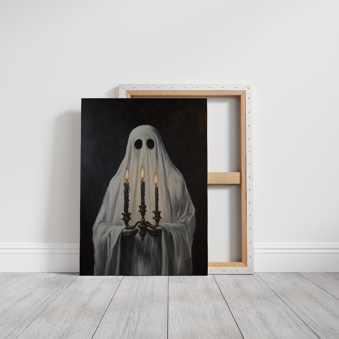 Gothic Ghost Holding Candelabra Poster Spooky Halloween Candlelight Art - Image 2