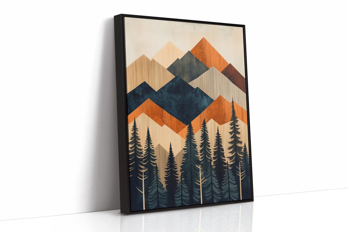 Modern Geometric Mountain Print Abstract Nature Wall Art Boho Forest Landscape Decor Earthy Tones Poster For Home Or Office - Image 4