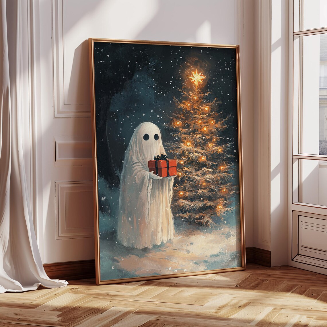 Ghostmas Cheer - Spooky Ghost With Gift, Christmas Tree