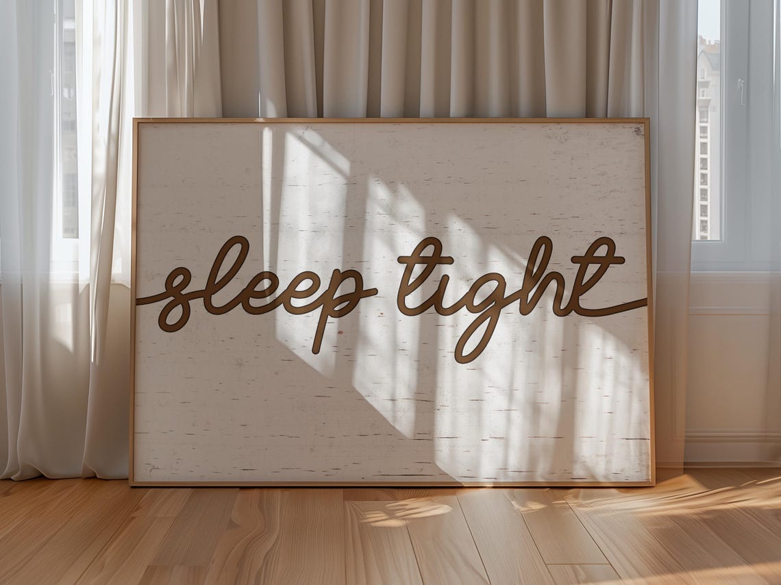 Rustic Sleep Tight Brown Script Birch Whitewash Bedroom Decor Poster - Image 2