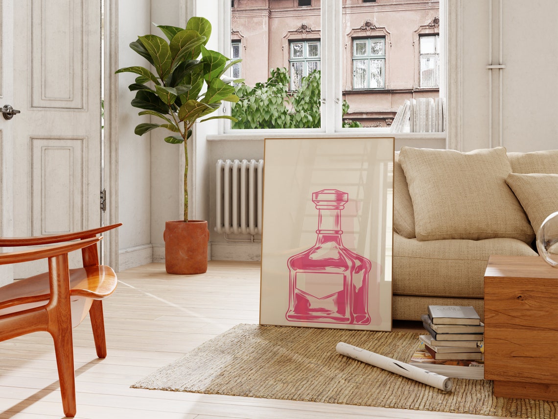 Pink Bar Cart Wall Art Minimalist Prints Modern Art Bohominimalistdecor Bar Art File - Image 4