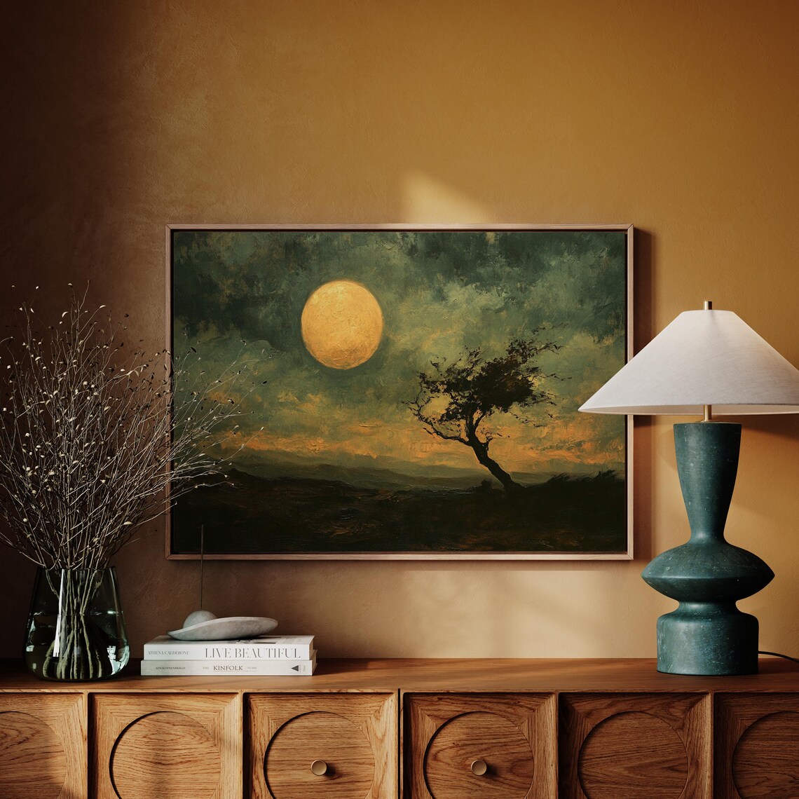 Twilight Moon Over Windswept Tree, Moody Landscape - Image 5