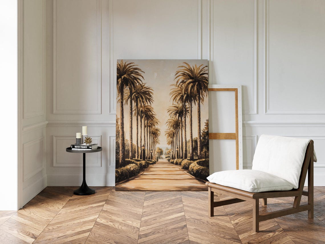 Vintage Sepia Palm Tree Avenue Sunlit Path Nostalgic Wall Poster - Image 5