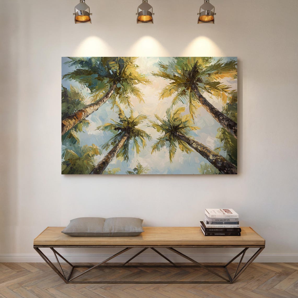 Sunlit Palm Tree Canopy Oil Painting Tropical Paradise Wall Poster - Image 5
