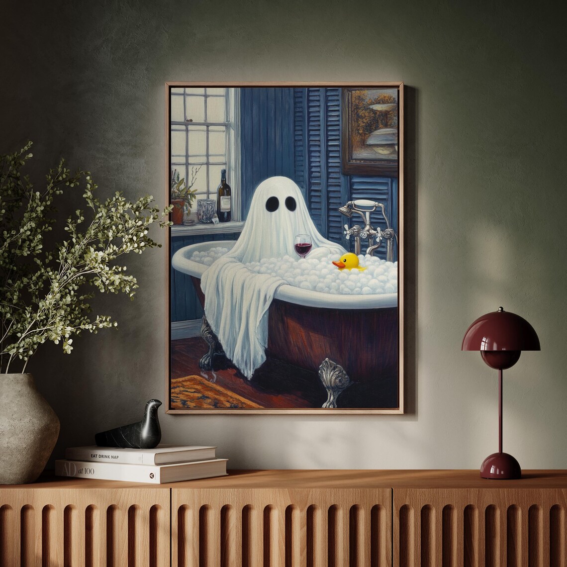 Ghost Relaxing In Bubble Bath With Wine And Rubber Duck Poster - Image 4