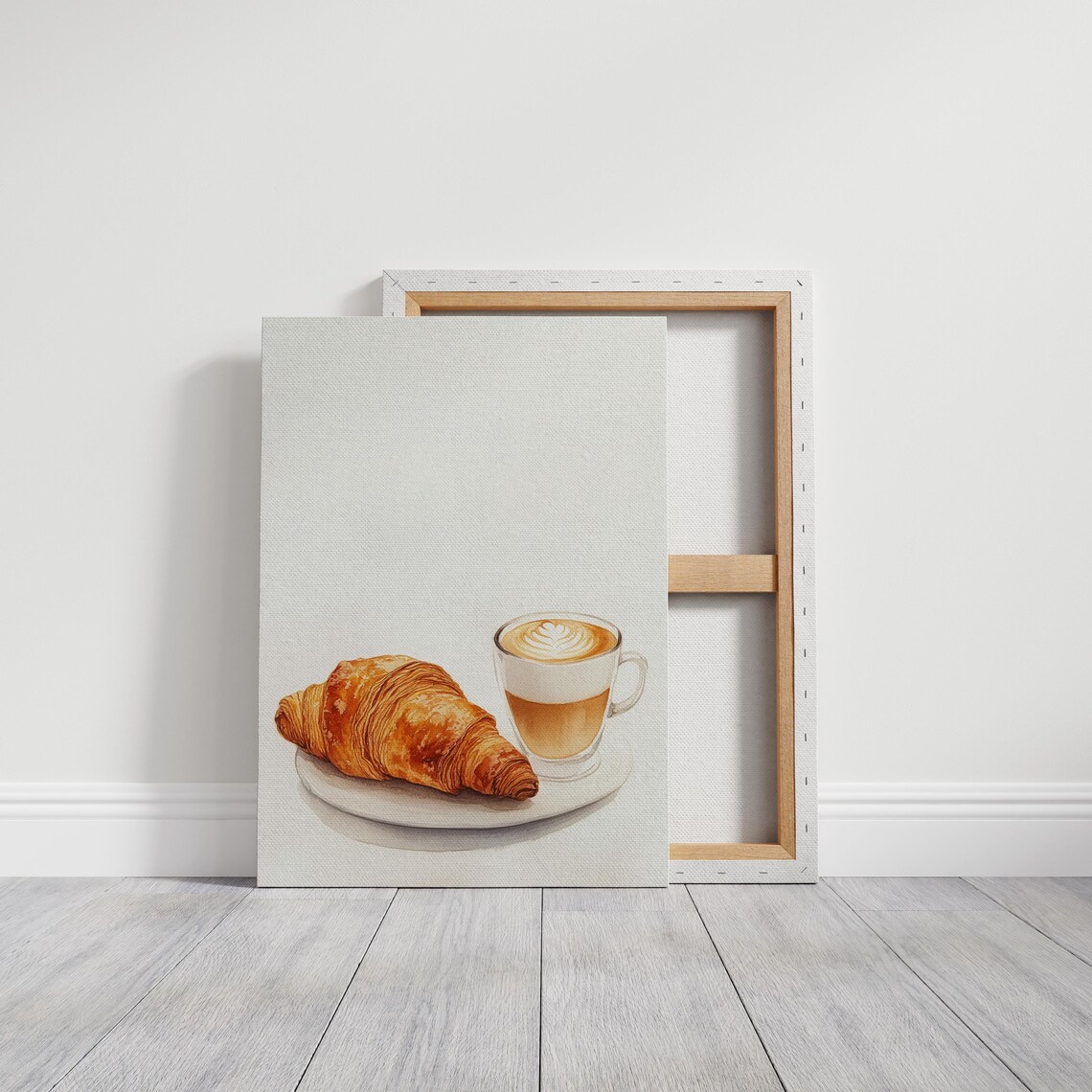 Croissant And Latte With Heart Foam Art Watercolor Breakfast Poster - Image 2