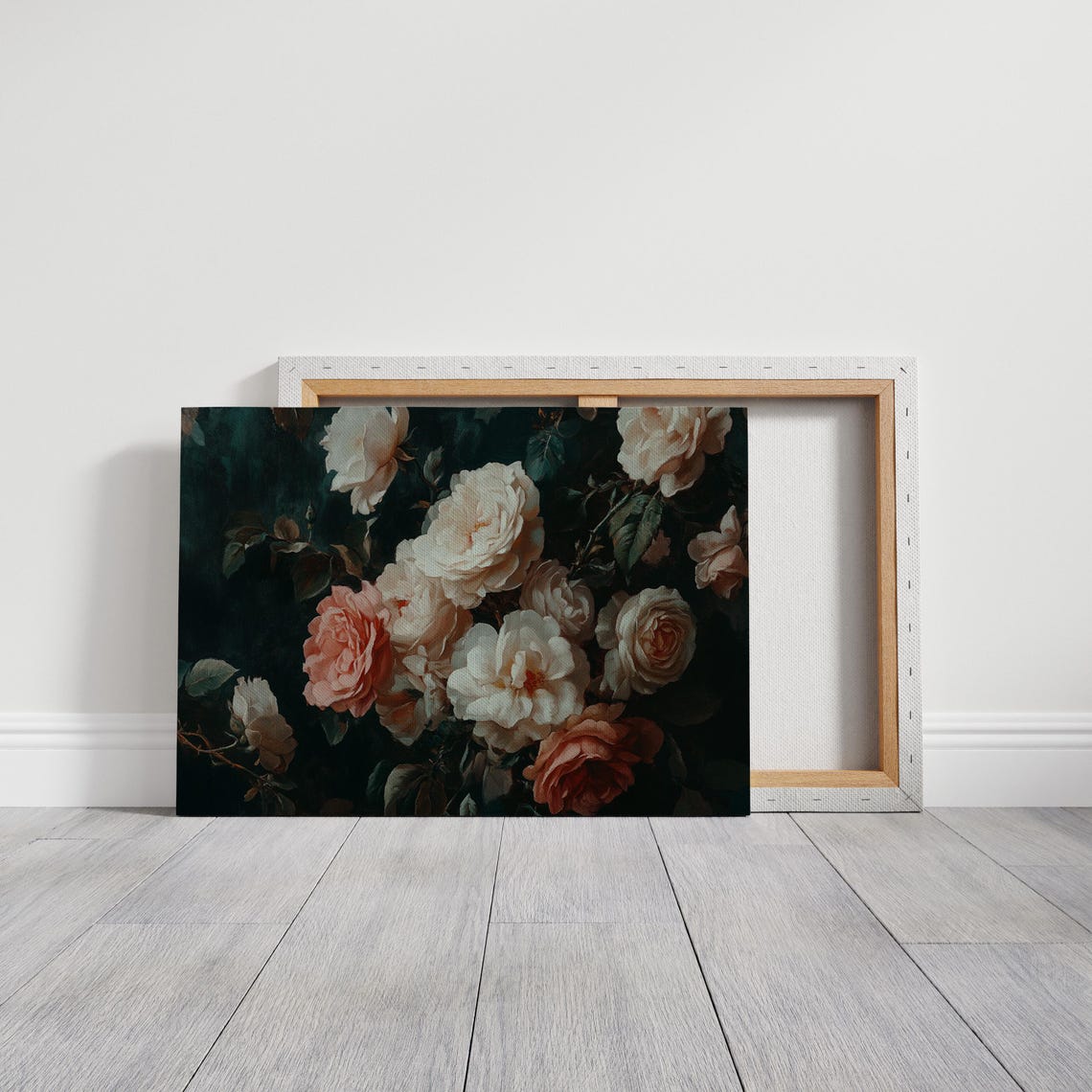 Vintage White Blush Roses Dark Botanical Baroque Flower Wall Art Print - Image 3