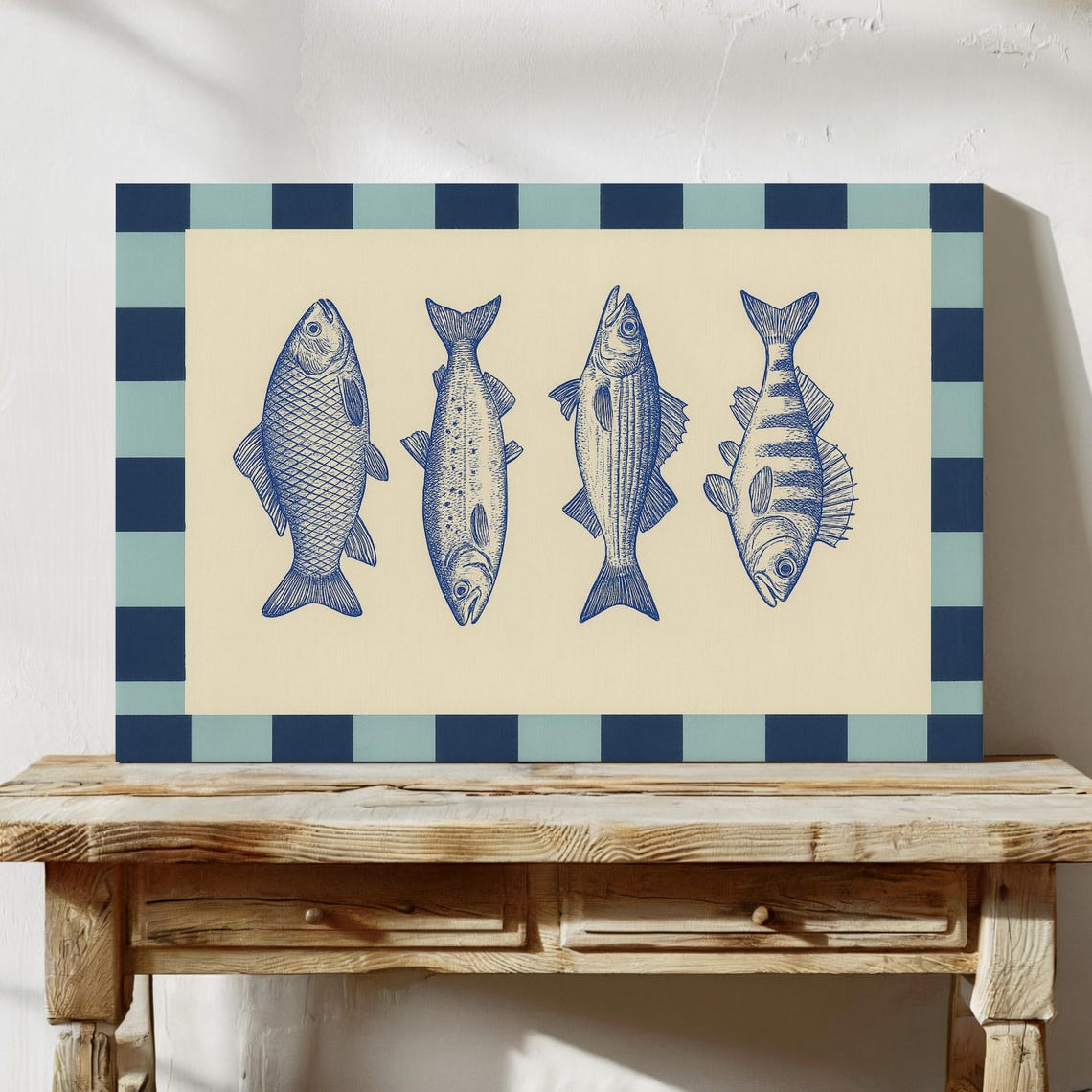 Vintage Blue Fish Print, Nautical Kitchen Decor