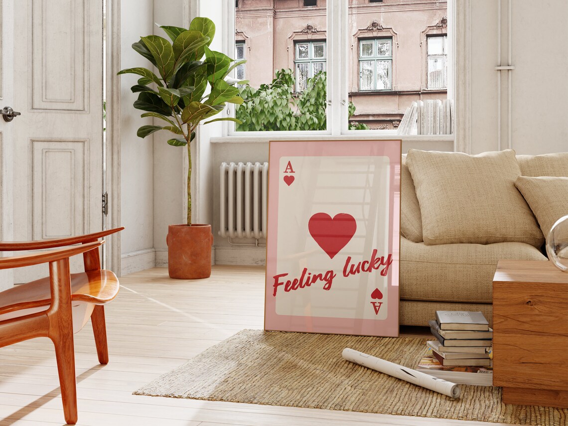Pink Retro Ace Of Hearts Playing Card Feeling Lucky Wall Poster - Image 2