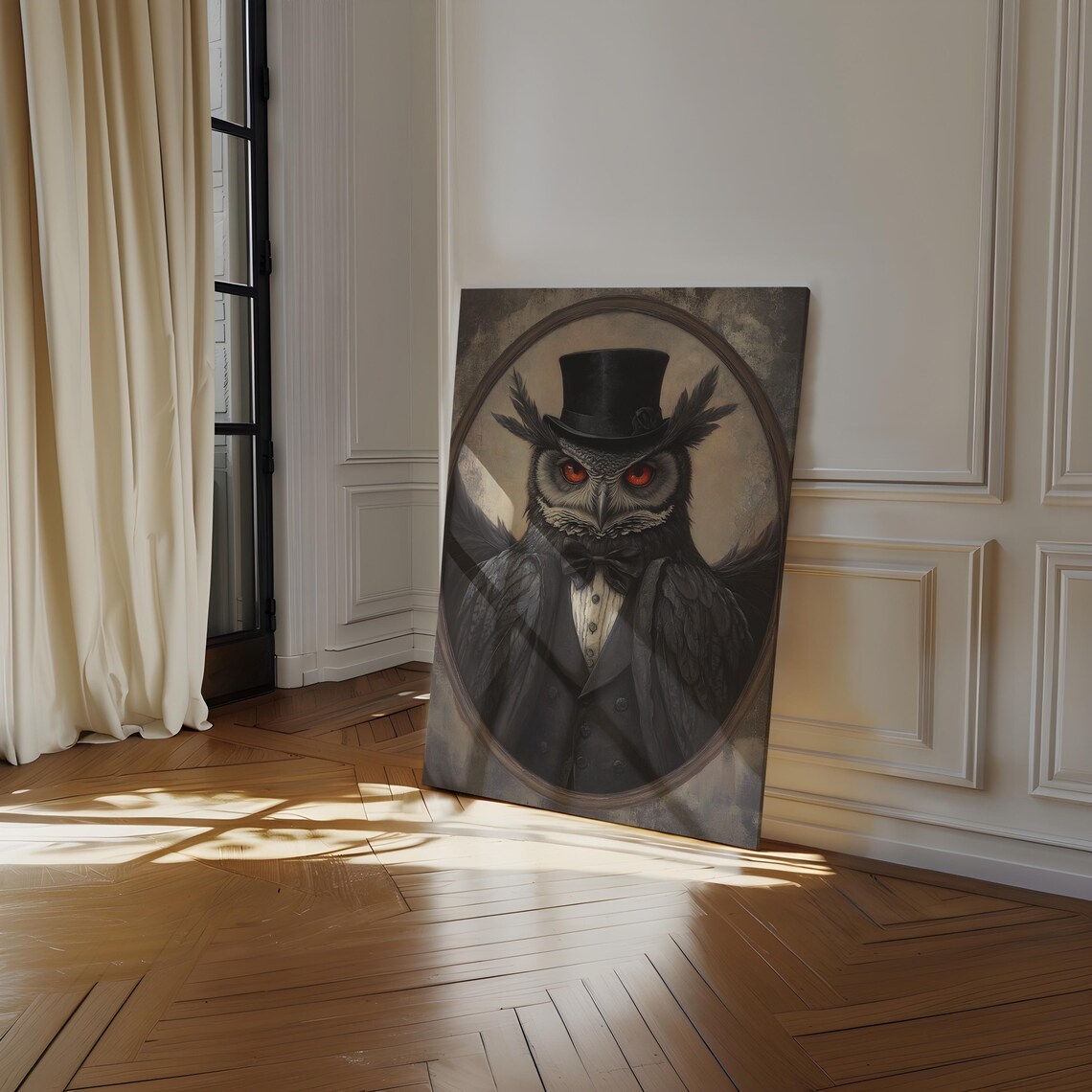 Regal Owl In Top Hat Steampunk Portrait Gothic Animal Vintage Wall Art - Image 2