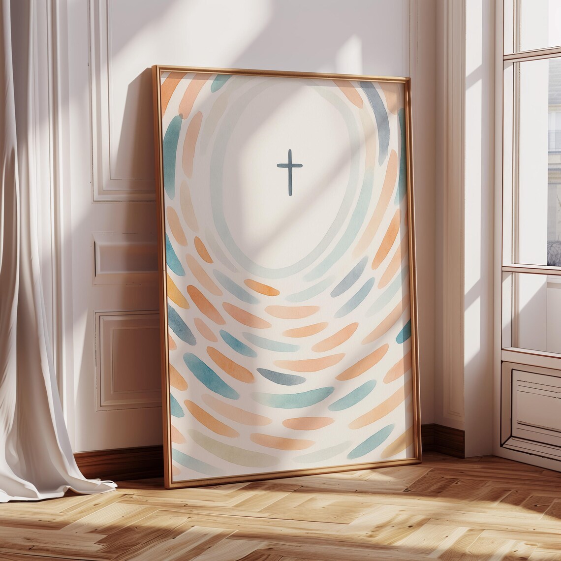 Radiating Cross, Minimalist Watercolor Christian Decor - Image 5