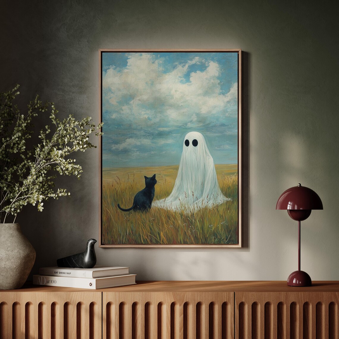 Ghost And Black Cat In Field, Spooky Autumn Landscape - Image 5