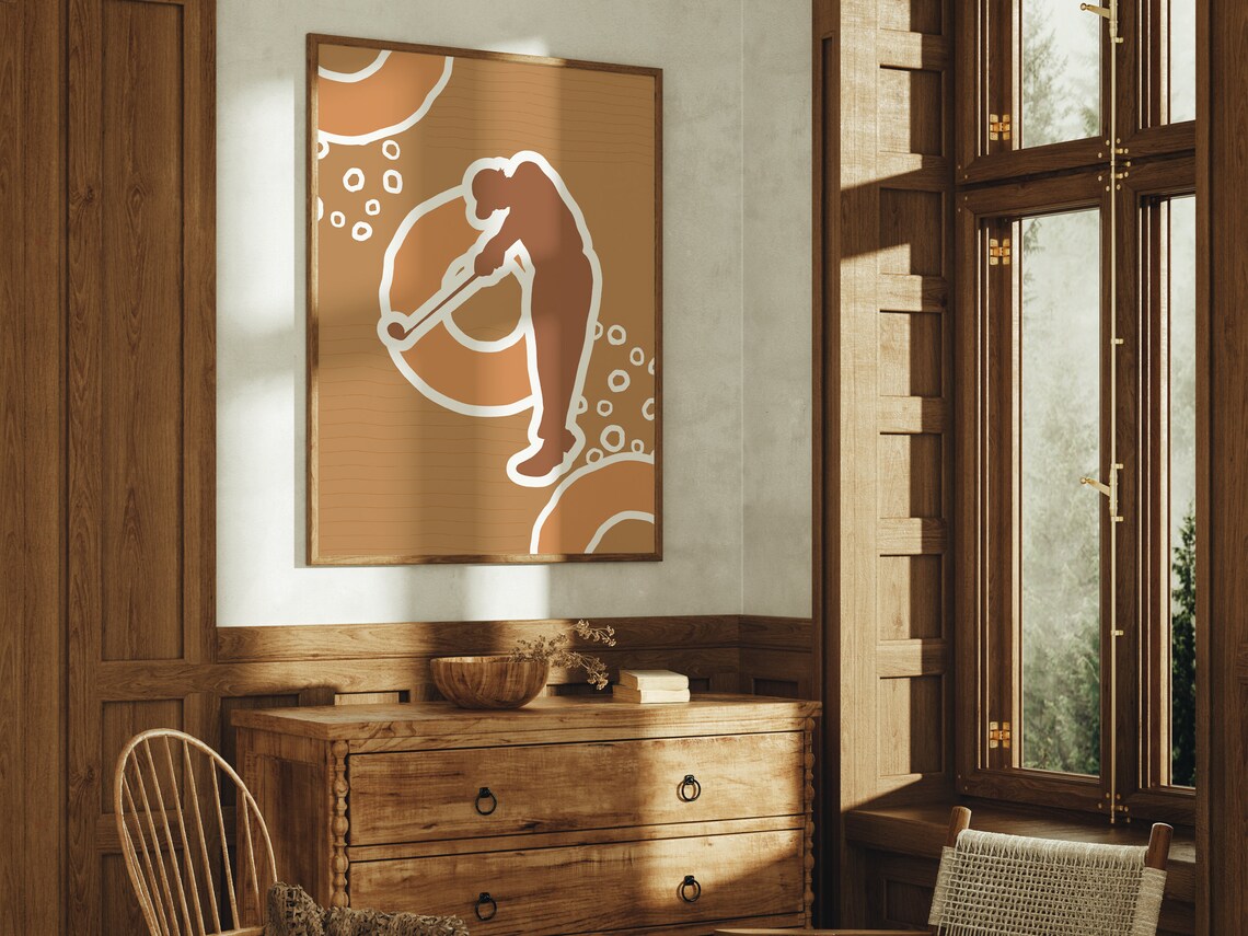 Golfer Putting Silhouette Boho Tan Abstract Golf Lover Sports Poster - Image 4