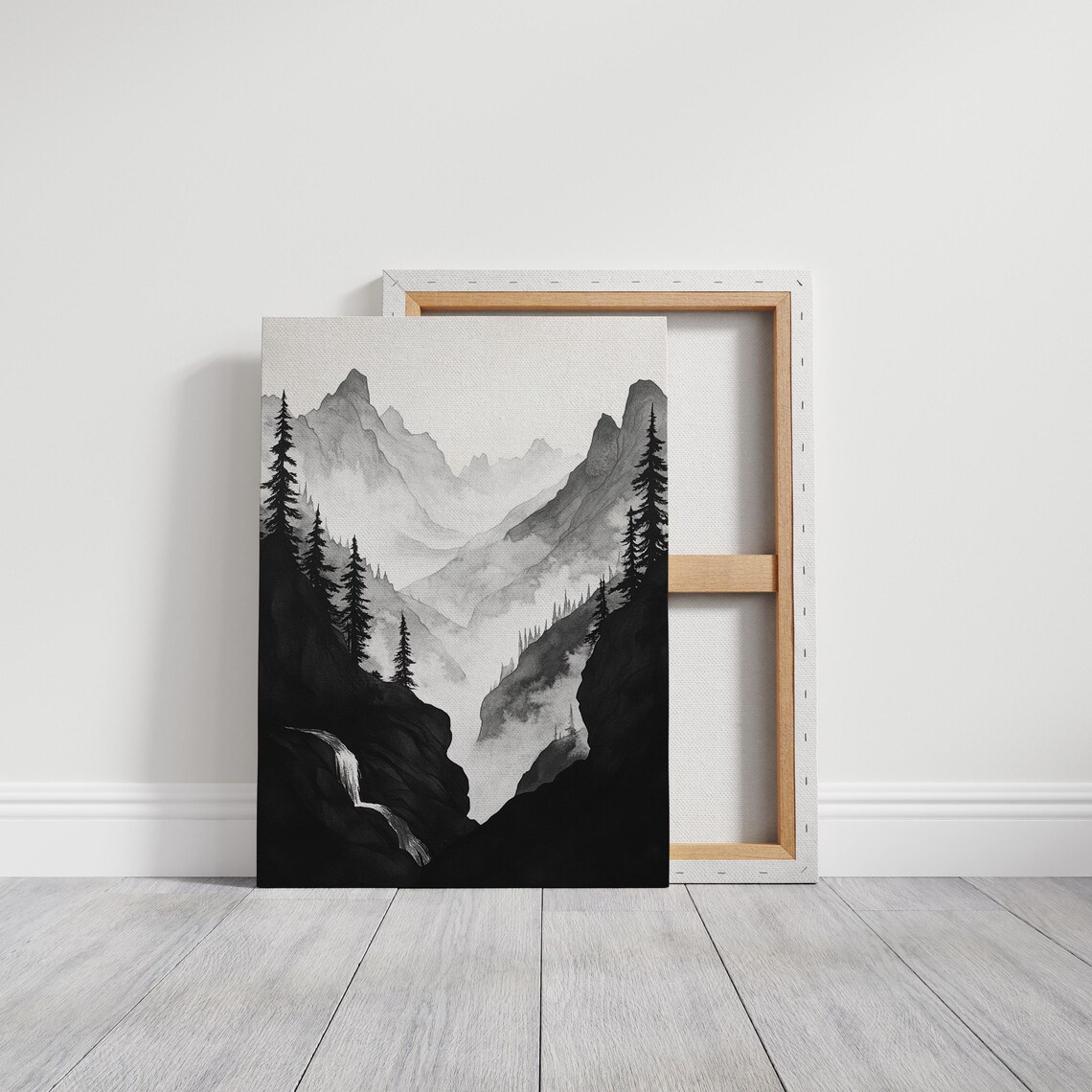 Mountain Misty Forest Landscape, Minimalist Nature Illustration - Image 5