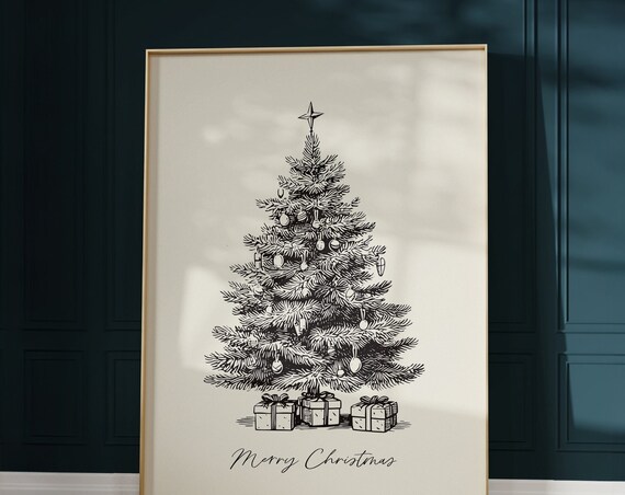 Hand Drawn Christmas Tree With Gifts Merry Christmas Sketch Poster
